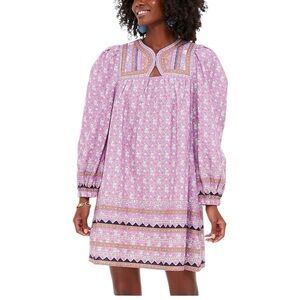 Sea New York Lilac Perry Border Puff Sleeve Tunic Dress Size Small Quilted